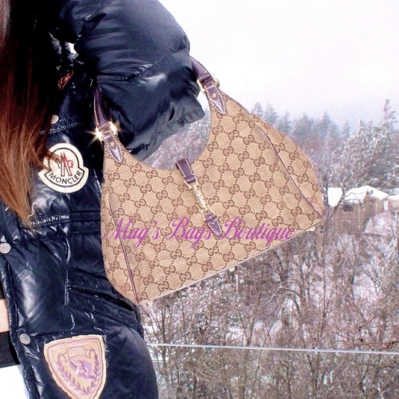 Gucci Handbags - Gucci: Jackie O Bardot Piston GG Monogram Calfskin Small Shoulder Bag (Purple)